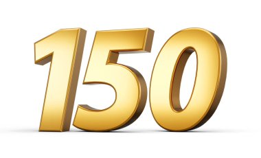 3D numara 150 yüz elli altın metin beyaz zemin üzerinde izole Yansıma 3d illüstrasyon