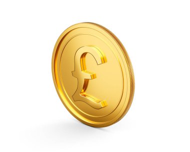 3D Altın Parlak Yuvarlak İngiliz Parası Beyaz Arkaplanda İzole Edildi 3D Görüntü