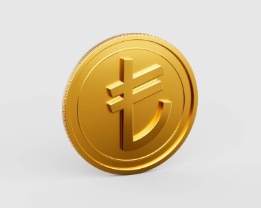 3D Altın Parlak Türk Lirası Beyaz Arkaplanda İzole Edildi 3D Görüntü