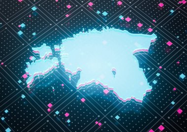 Aydınlatılmış Estonya Veri Haritası Kusursuz Desen Arkaplanındaki Neon Mavi Işık 3B Görüntü