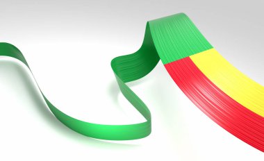 Benin 'in 3d Bayrağı Parlayan Benin Kurdelesi Beyaz Arkaplanda 3d Görüntü