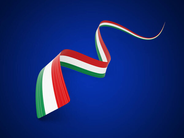 3d Flag Of Hungary 3d Wavy Shiny Hungary Ribbon Isolated On Blue Background 3d Illustration
