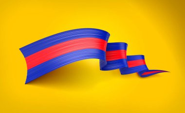 Kamboçya 'nın 3d Bayrağı 3d Dalgalı Parlak Kamboçya Kurdelesi Sarı Arkaplan 3d Görüntü