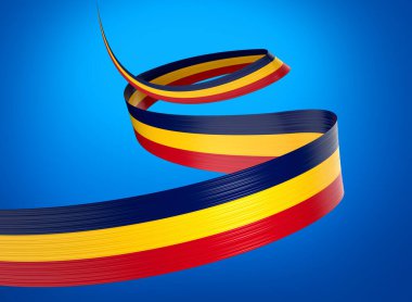 3d Flag Of Chad 3d Shiny Waving Ribbon Flag On Blue Background 3d Illustration clipart