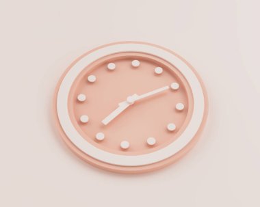 Minimalist Pastel Pink And White Rounded Wall Clock 7:10 Seven Ten 19:10 Time 3D Illustration clipart