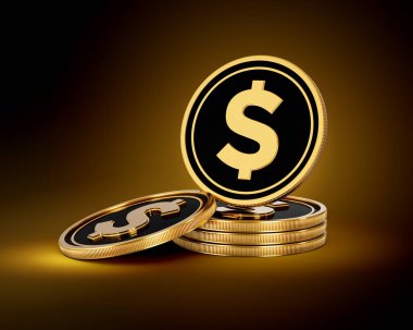 Yığınla Altın ve Siyah Birleşik Devletler Doları Parlak Altın Parlak Arkaplan 3D Görüntü