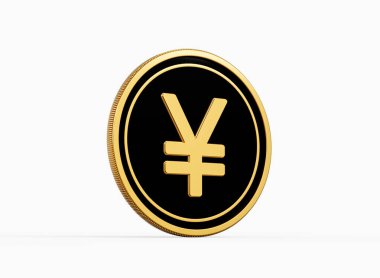 Parlak Altın ve Siyah Yuvarlak Japon Sikkesi Beyaz Arkaplanda İzole Edildi 3D Görüntü