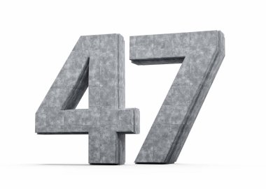 Beton No: 47 Gri Beton Taştan Yapılan 47 basamak Beyaz Arkaplan 3D İllüstrasyon