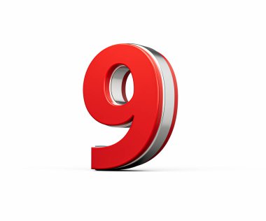 Kalın Kırmızı Numara 9 Beyaz Arkaplanda Parlak Metalik Görüntü