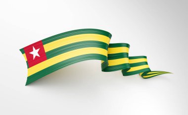Togo 'nun 3d Bayrağı 3d Sallanan Parlak Sallanan Kurdele Beyaz Arkaplanda 3d Görüntü