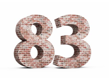 Seksen üç numara. Eski Grunge Tuğla Duvarı 'ndan yapılmış 83 basamak. 3 boyutlu görüntü.