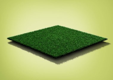 Yumuşak yeşil arka planda yemyeşil sentetik çimenli dikdörtgen bir Astroturf Halısı