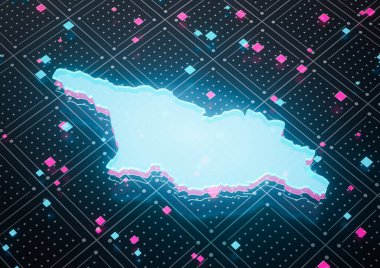Aydınlatılmış Gürcistan Veri Haritası Neon Mavisi Kusursuz Şablon Arkaplanı 3D Görüntü