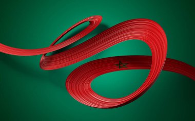 3d Fas Bayrağı 3d Dalgalanan Kurdele Bayrağı Yeşil Arkaplanda İzole Edildi, 3D