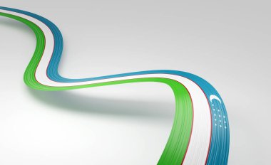 3d Özbekistan Bayrağı 3d Dalgalı Parlak Özbekistan Kurdelesi Beyaz Arkaplan 3d Görüntü İzole Edildi
