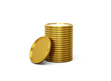 3D Altın Para Yığını Parlak Yuvarlak Paralar Beyaz Arkaplan 3 boyutlu Görüntü