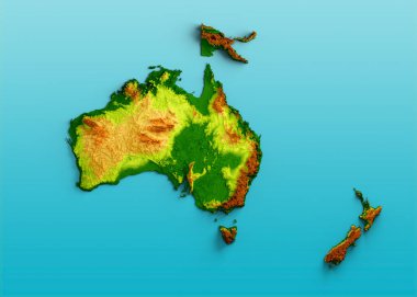 Okyanusya Haritası Gölgeli Yardım Rengi Yükseklik Haritası Deniz Mavisi Arkaplan 3D Görüntü