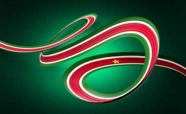 Surinam 'ın Parlak Dalgalı Dalgalanan Surinam Bayrakları Yeşil Arkaplanda İzole Edildi 3D Görüntü