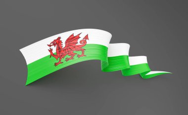 Galler 'in 3d Bayrağı 3d Gri Arkaplanda Dalgalı Dalgalı Dalgalı Kurdele Bayrağı 3d Görüntü