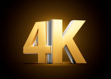 Kilometre Taşını Vurgulayan Metalik Işıltılı Altın 4K Metni veya Çözünürlük Sembolizmi 3B İllüstrasyon