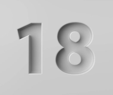 Işıl ışıl beyaz numara 18. Üstü kapalı ince bir gölgeyle Gri Arkaplan 3 boyutlu Görüntü