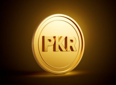Altın Parlak Yuvarlak Pakistanlı PKR Rupi Parlak Altın Parlak Arkaplan 3D Görüntü