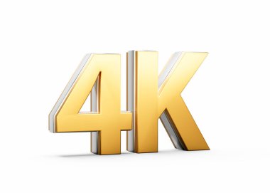 Kilometre Taşını Vurgulayan Metalik Işıltılı Altın 4K Metni veya Çözünürlük Sembolizmi 3B İllüstrasyon