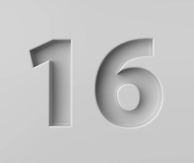 Gri Arkaplan Görünümü 'ne işlenmiş ince gölgesi olan 16 numara parlak beyaz.