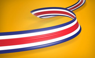 Kosta Rika 'nın 3d Bayrağı 3d Dalgalı Parlak Kosta Rika Kurdelesi Sarı Arkaplanda İzole Edildi 3d Görüntü