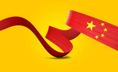 3d Çin Bayrağı 3d Dalgalı Parlak Çin Kurdelesi Sarı Arkaplanda İzole Edilmiş 3d Görüntü