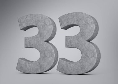 3D Beton Numara 33 33 numara Gri Beton Taş Gri Arka plan 3D İllüstrasyon