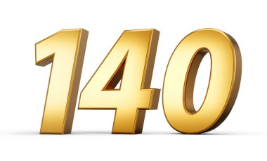 3D numara 140 yüz otuz altın metin beyaz zemin üzerinde izole edilmiş yansıma 3d resimleme