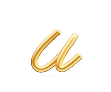 3d Altın Parlak Küçük Harf u Alfabe u Yuvarlak Şişirilebilir Yazı Tipi Beyaz Arkaplan 3d Görüntü