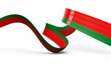 Beyaz izole edilmiş arka plan 3d illüstrasyonunda Belarus bayrak kurdelesi çizimi