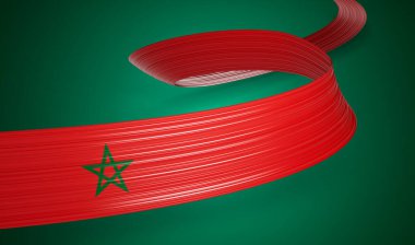 3d Fas Bayrağı 3d Dalgalı Parlak Fas Kurdelesi Yeşil Arkaplanda İzole Edildi 3d Görüntü