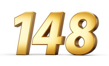 3D numara 148 yüz kırk sekiz altın metin beyaz zemin üzerinde izole edilmiş 3d yansıma