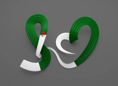 3d Cezayir Bayrağı 3d Parlak Cezayir Kurdelesi Gri Arkaplan 3d Görüntü İzole Edildi