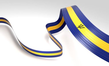 3d Barbados Bayrağı 3d Parlak Dalgalı Barbados Bayrakları Beyaz Arkaplanda 3d Görüntü