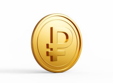 3D Altın Parlak Rus Rublesi Beyaz Arkaplanda İzole Edilmiş 3D Görüntü