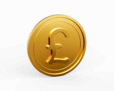 3D Altın Parlak Yuvarlak İngiliz Parası Beyaz Arkaplanda İzole Edildi 3D Görüntü