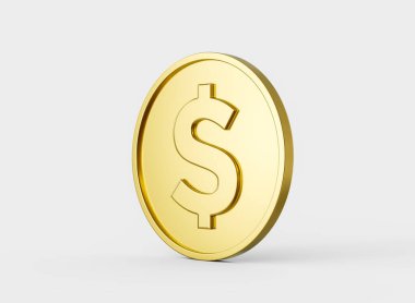 3D Altın Parlak Yuvarlak Birleşik Devletler Doları Beyaz Arkaplanda İzole Edildi 3D Görüntü