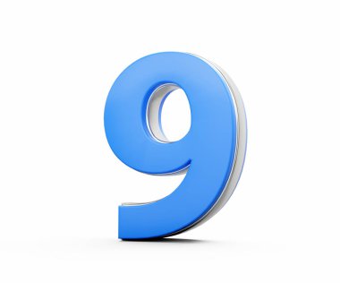 3d Mavi 9 9 basamaklı 3d Beyaz Arkaplanda İzole edilmiş Dokuz Numara 3d Görüntü