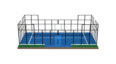 Bir Padel Tenis Sahasının Üç Boyutlu Görünümü Beyaz Arkaplanda İzole Edildi