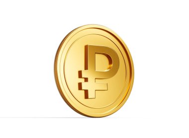 3D Altın Parlak Rus Rublesi Beyaz Arkaplanda İzole Edilmiş 3D Görüntü