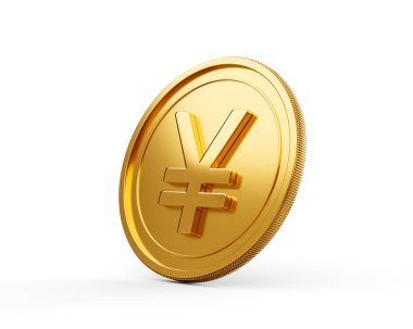 3D Altın Parlak Yuvarlak Japon Parası Beyaz Arkaplanda İzole Edildi 3D Görüntü