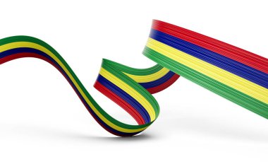 Mauritius 'un 3D Bayrağı. Mauritius' un Parlak Dalgalanışı Mauritius Kurdelesi Beyaz Arkaplanda 3D Görüntü