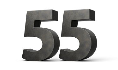 55 numara. Gri, pürüzsüz demirden yapılmış. Beyaz arka planda izole edilmiş.