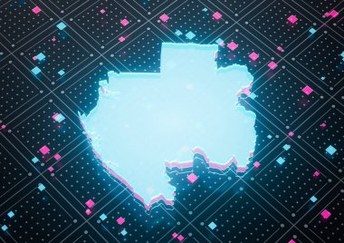 Aydınlatılmış Gabon Veri Haritası Neon Mavisi Kusursuz Şablon Arkaplanı 3B Görüntü