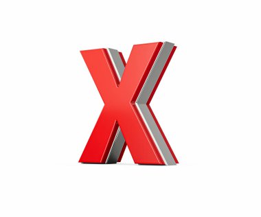 Canlı Kırmızı Büyük Harf X Parıldıyor Pürüzsüz Tasarımlı Kalın Yazı Tipi Keskin Kenarlı 3B Görüntü
