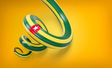 Togo Sarmalı Parlak Kurdele Bayrağı Sarı Arkaplanda İzole Edildi 3D Görüntü